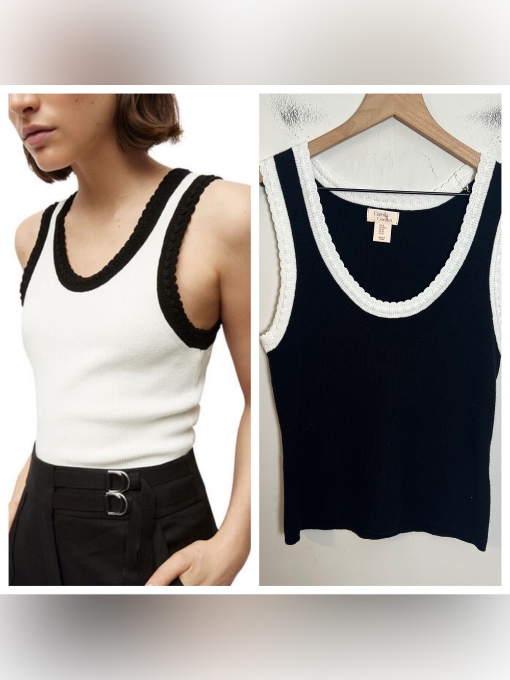 CAMILA COELHO- Sleeveless Tank Top Black White Size M